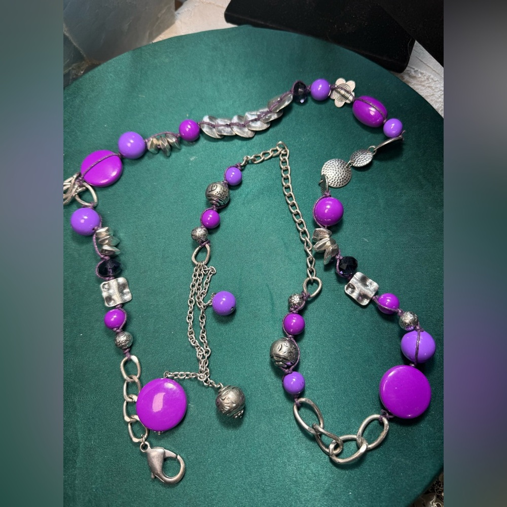 Purple and Silver Beaded Belt‎ 42’ inches Long.